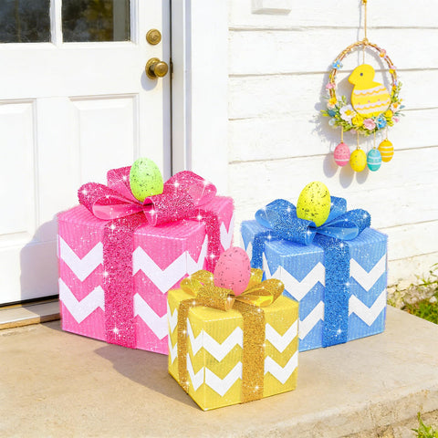 TURNMEON Easter gift box with bow and ornaments – 3D eggs add festive detail.