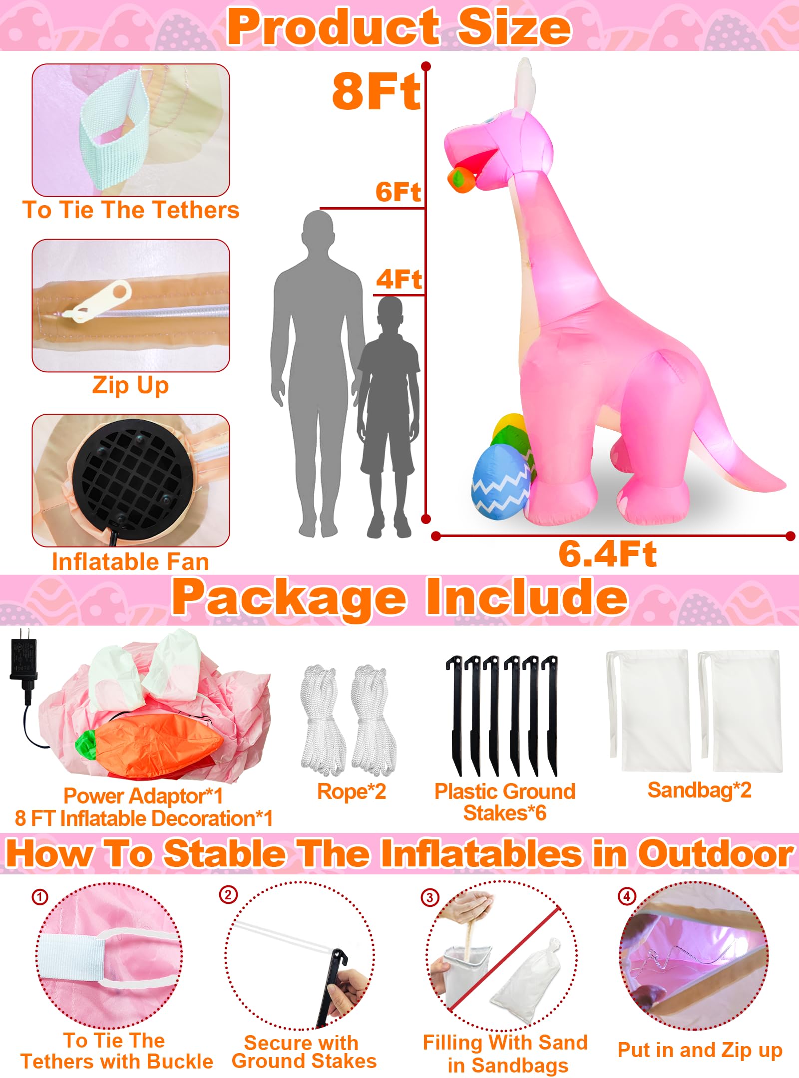 TURNMEON inflatable dinosaur with eggs and carrot, adds playful charm to Easter celebrations.