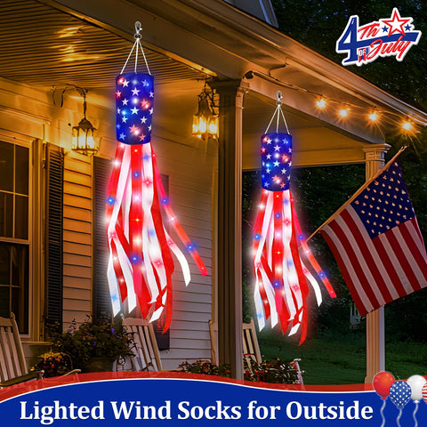 TURNMEON fourth-of-july windsock with lights for backyard celebrations.