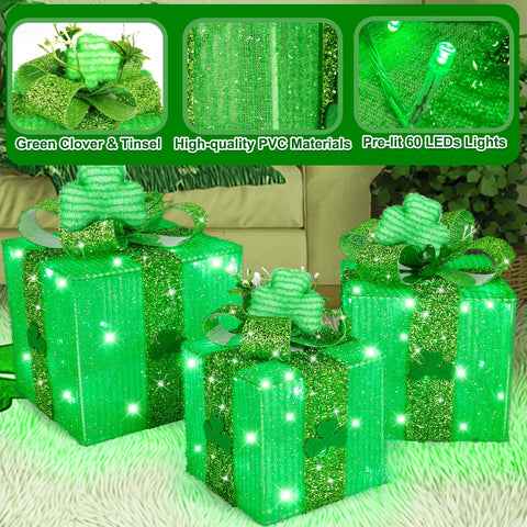 TURNMEON green bow detail enhances shimmer on each St Patrick's box.