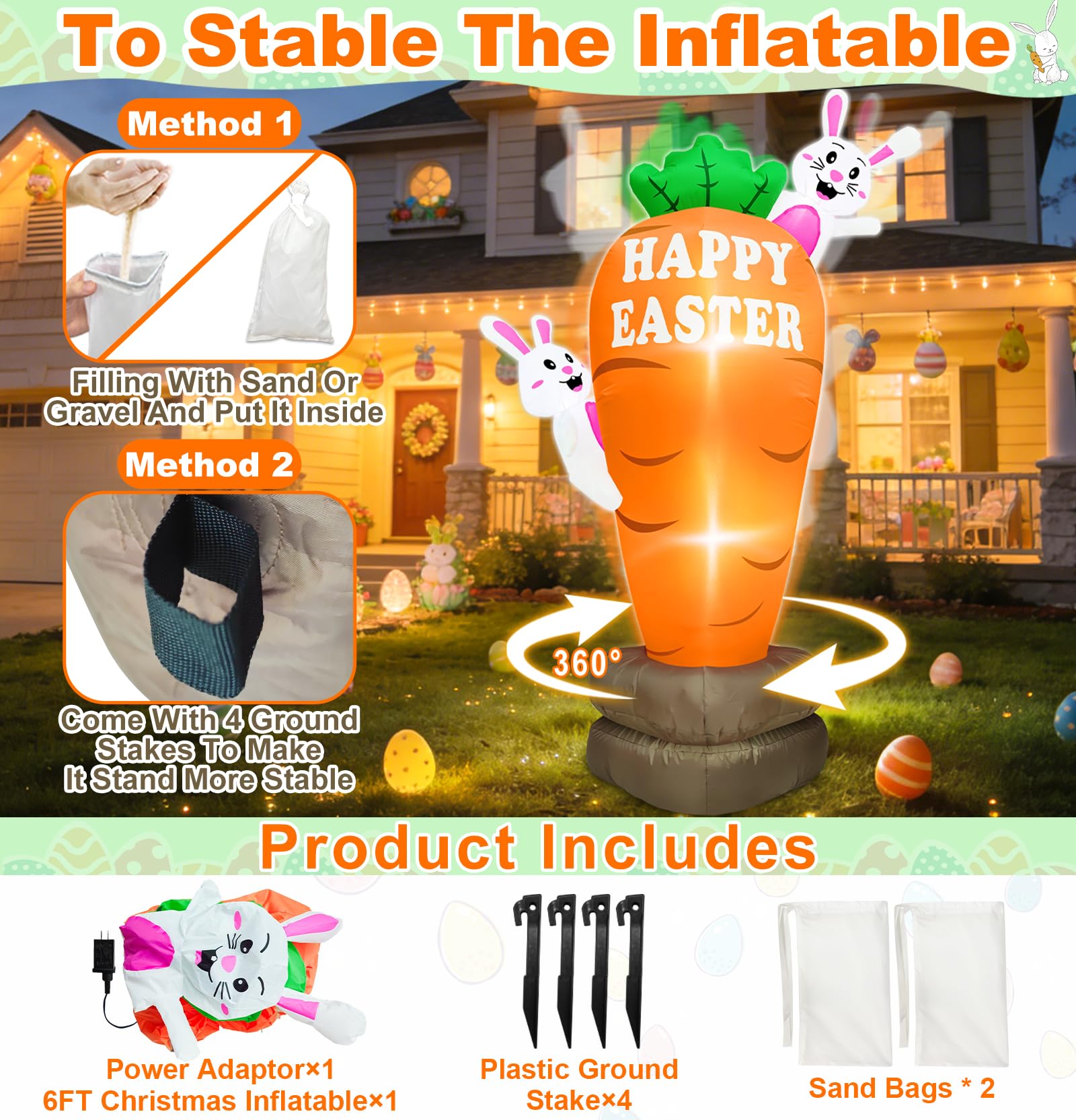 TURNMEON carrot reads Happy Easter to add festive yard charm.