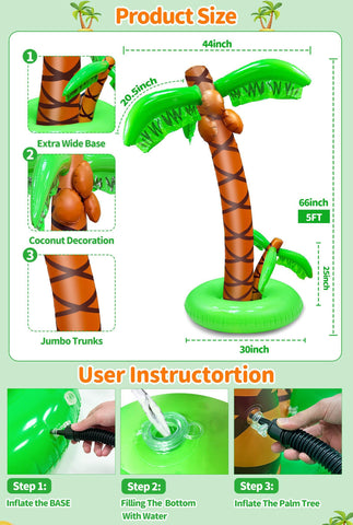 Turnmeon inflatable palm tree showing side 25 inch palm extensions for added depth