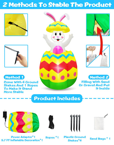 TURNMEON inflatable bunny glow with three LEDs enhances evening ambience.