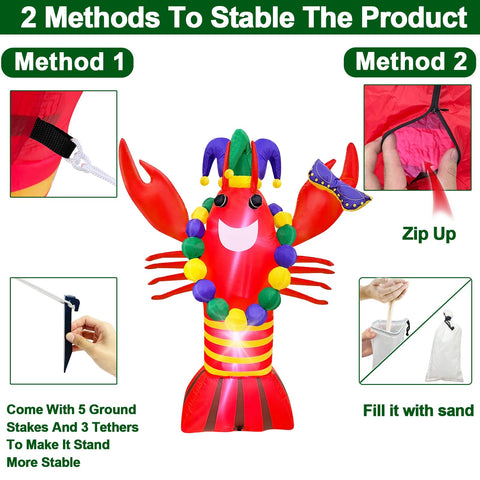 TURNMEON lobster inflatable with mask and LED illumination for doorway or lawn