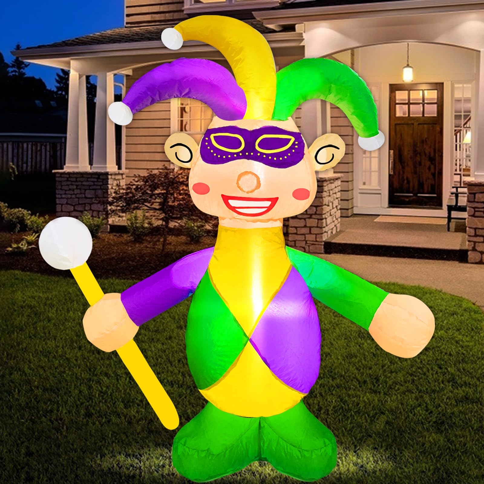 TURNMEON LED close-up shows bright purple, gold, and green lights for festive ambiance.