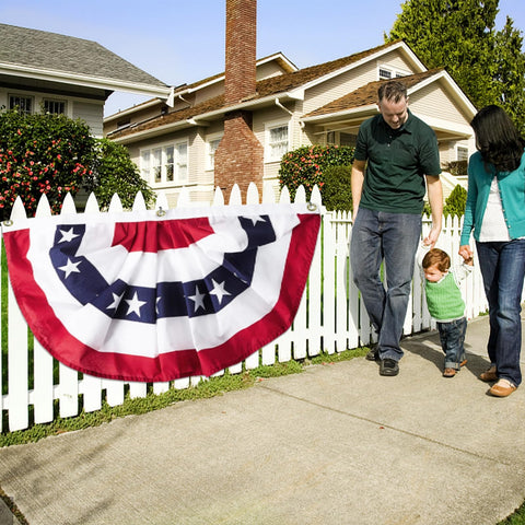 TURNMEON large 3x6 ft flag bunting creates a bold festive backdrop.