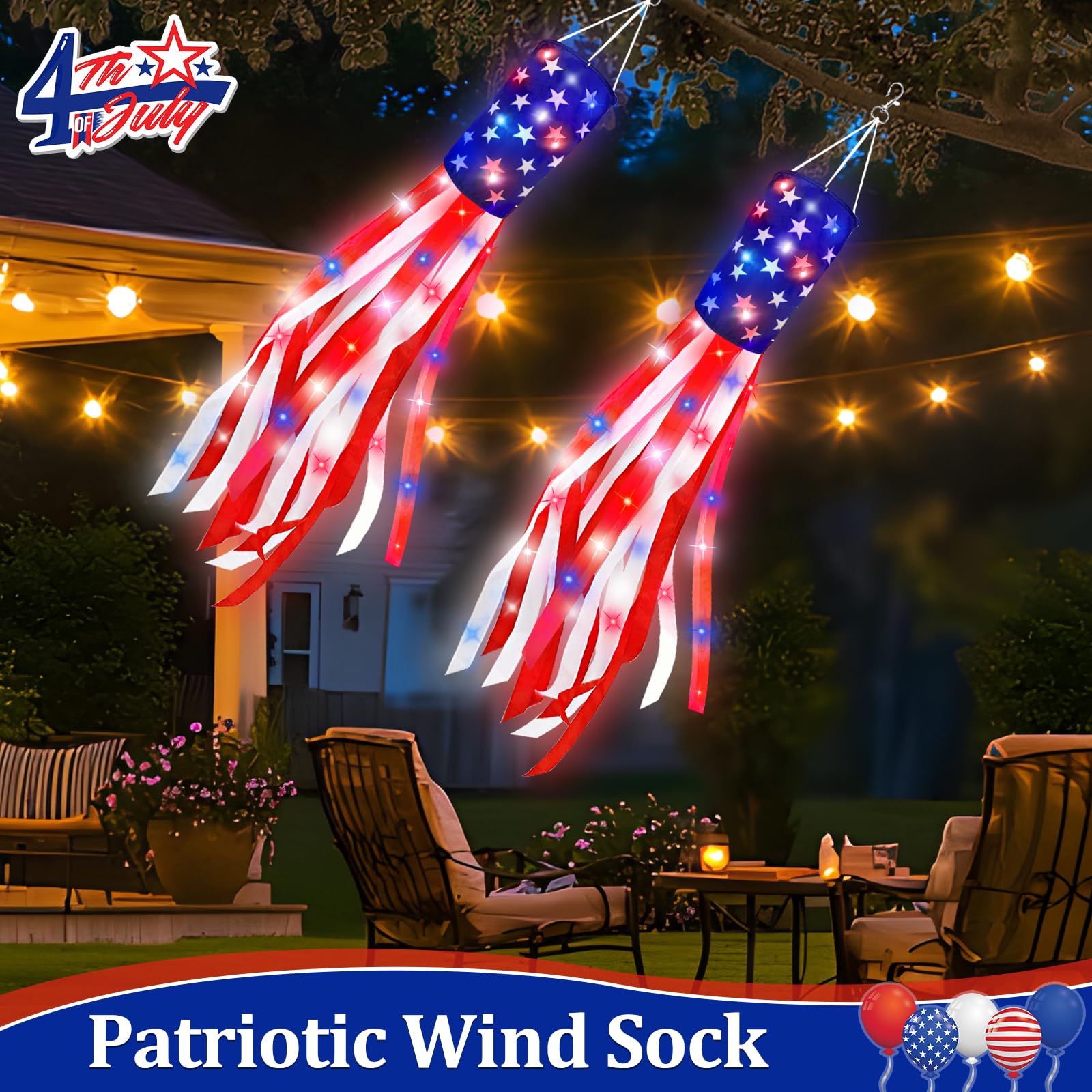 TURNMEON memorial-day windsock with lighting boosts festive curb appeal.