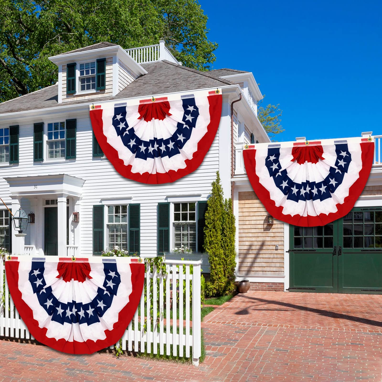 TURNMEON outdoor Memorial Day parade flag display.