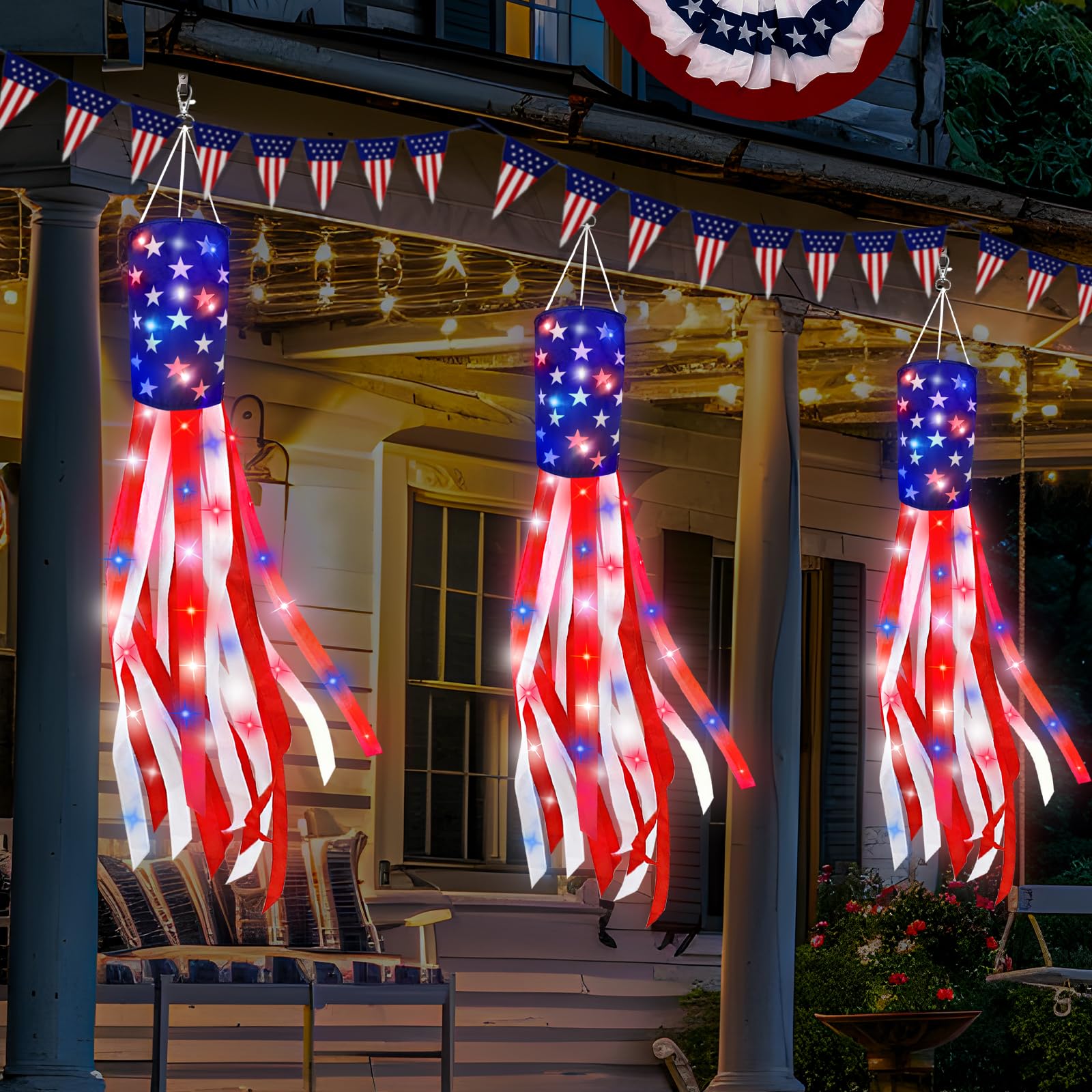 TURNMEON outdoor yard patriotic windsock lighting for porch or garden.