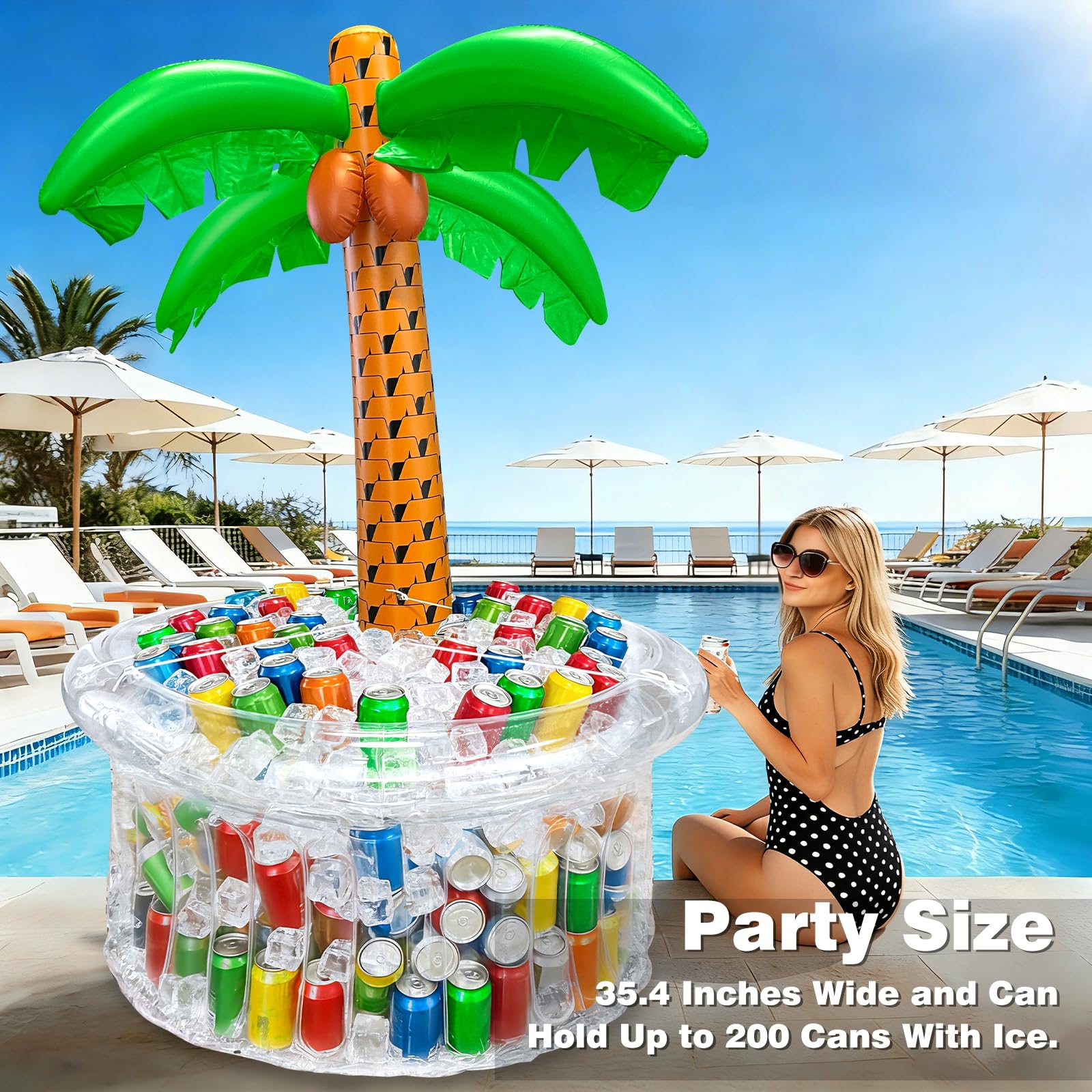 TurnMeOn palm tree cooler outdoor decor doubles as vibrant luau and summer party decor.