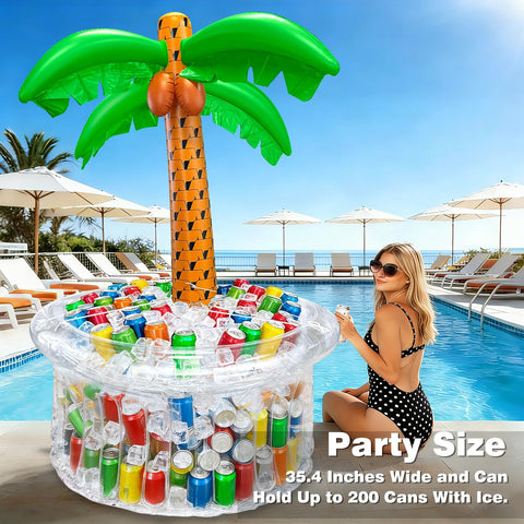 TurnMeOn palm tree cooler outdoor decor doubles as vibrant luau and summer party decor.
