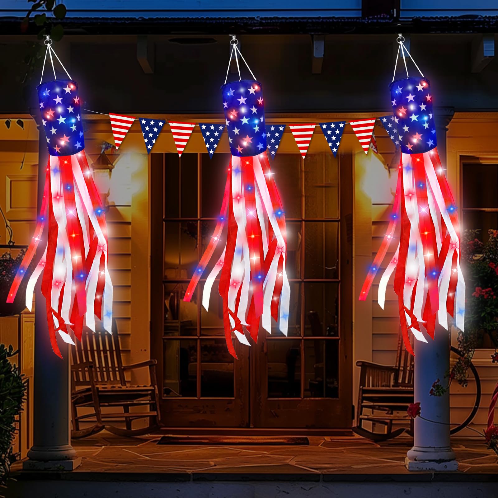 TURNMEON patriotic windsocks ideal for garden or porch display.