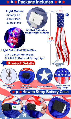 TURNMEON patriotic windsock with star stripes enhances Independence Day curb appeal.