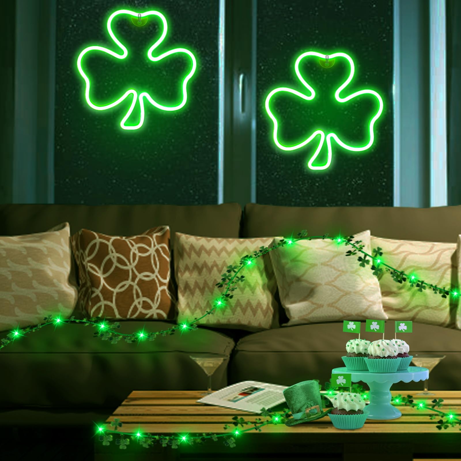 Silicone LED strips on acrylic board create durable shamrock glow