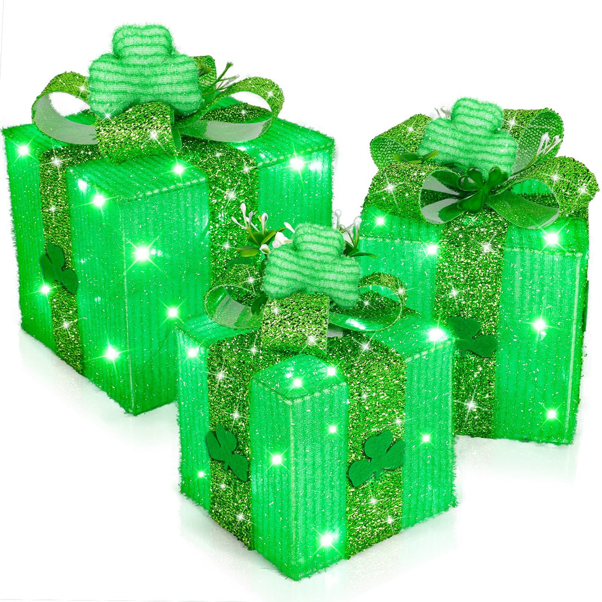 TURNMEON St Patrick's gift box 7.5 inch with 3D shamrocks for festive living room decor.