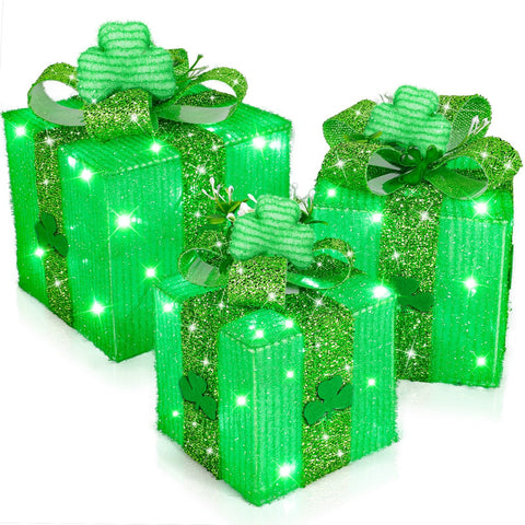 TURNMEON St Patrick's gift box 7.5 inch with 3D shamrocks for festive living room decor.