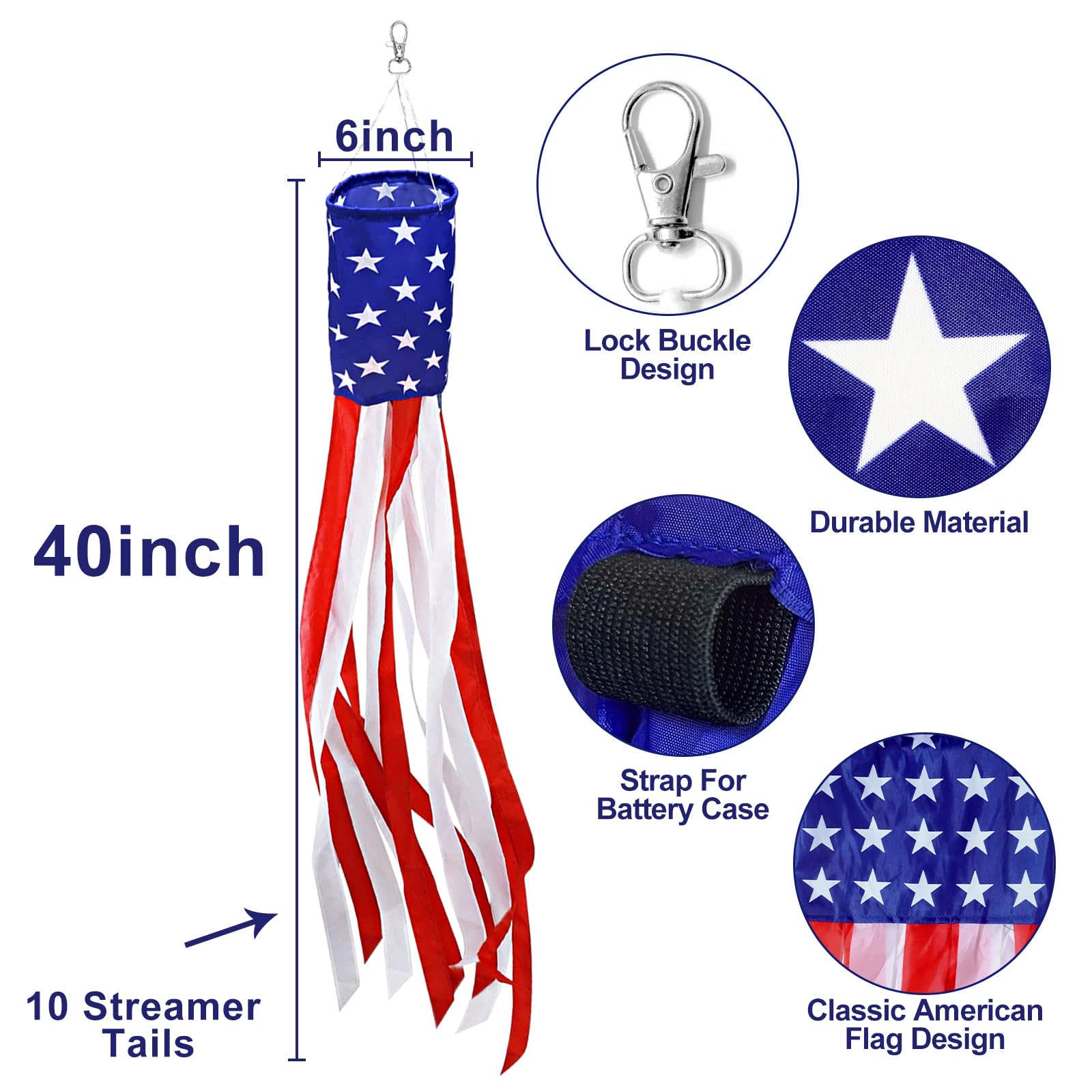 Turnmeon stars-and-stripes windsock with top clip for porch display