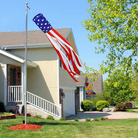 TURNMEON stars and stripes windsock close-up highlighting durable polyester and stitched edges.