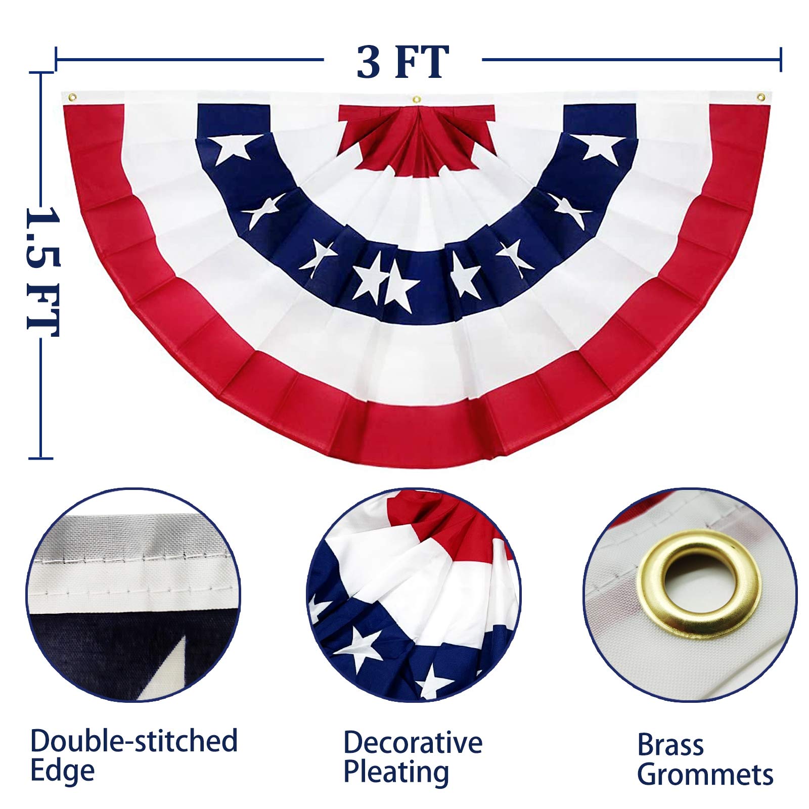 TURNMEON US flag bunting on porch with bright red white blue colors.