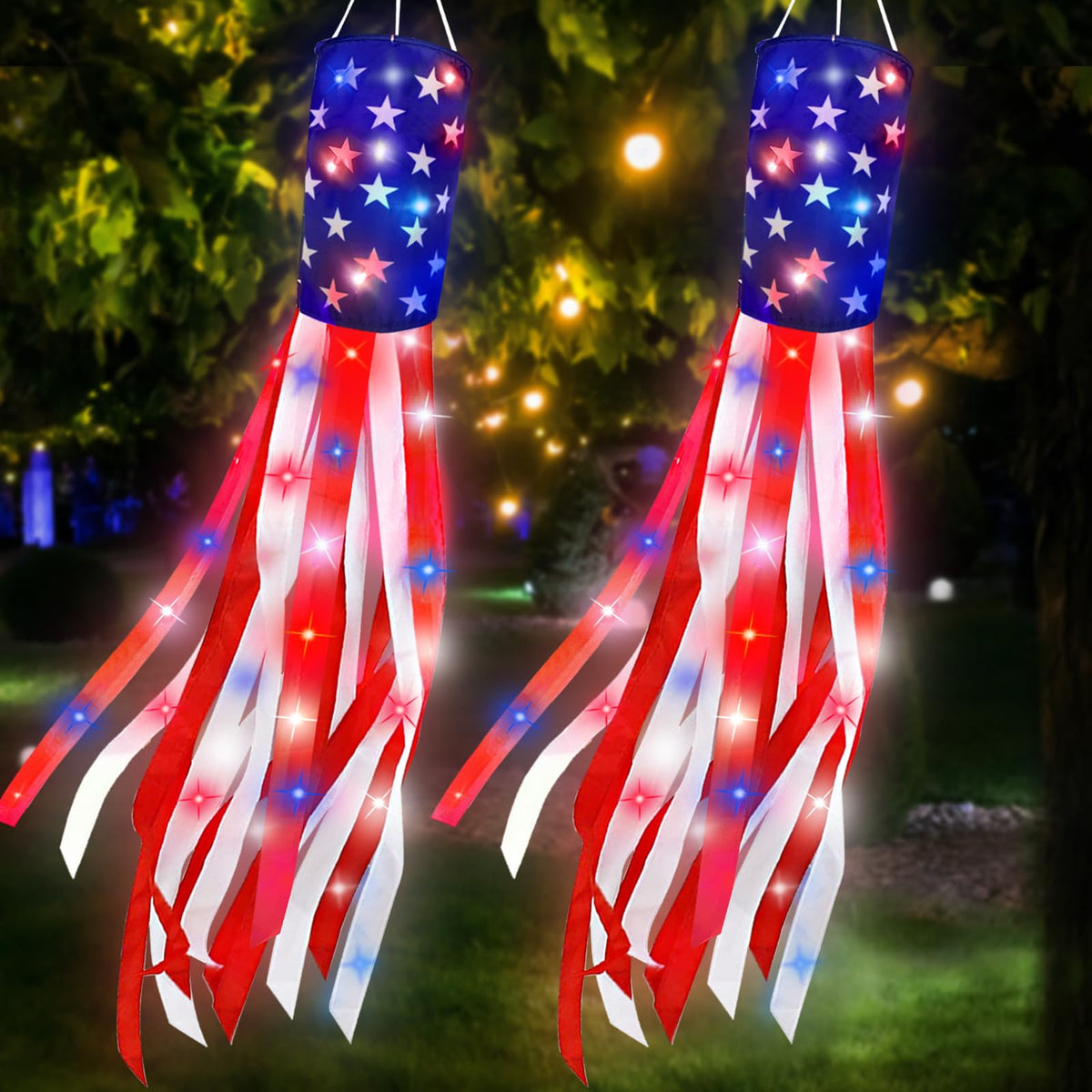 Turnmeon USA flag windsock with lights for bright outdoor celebration