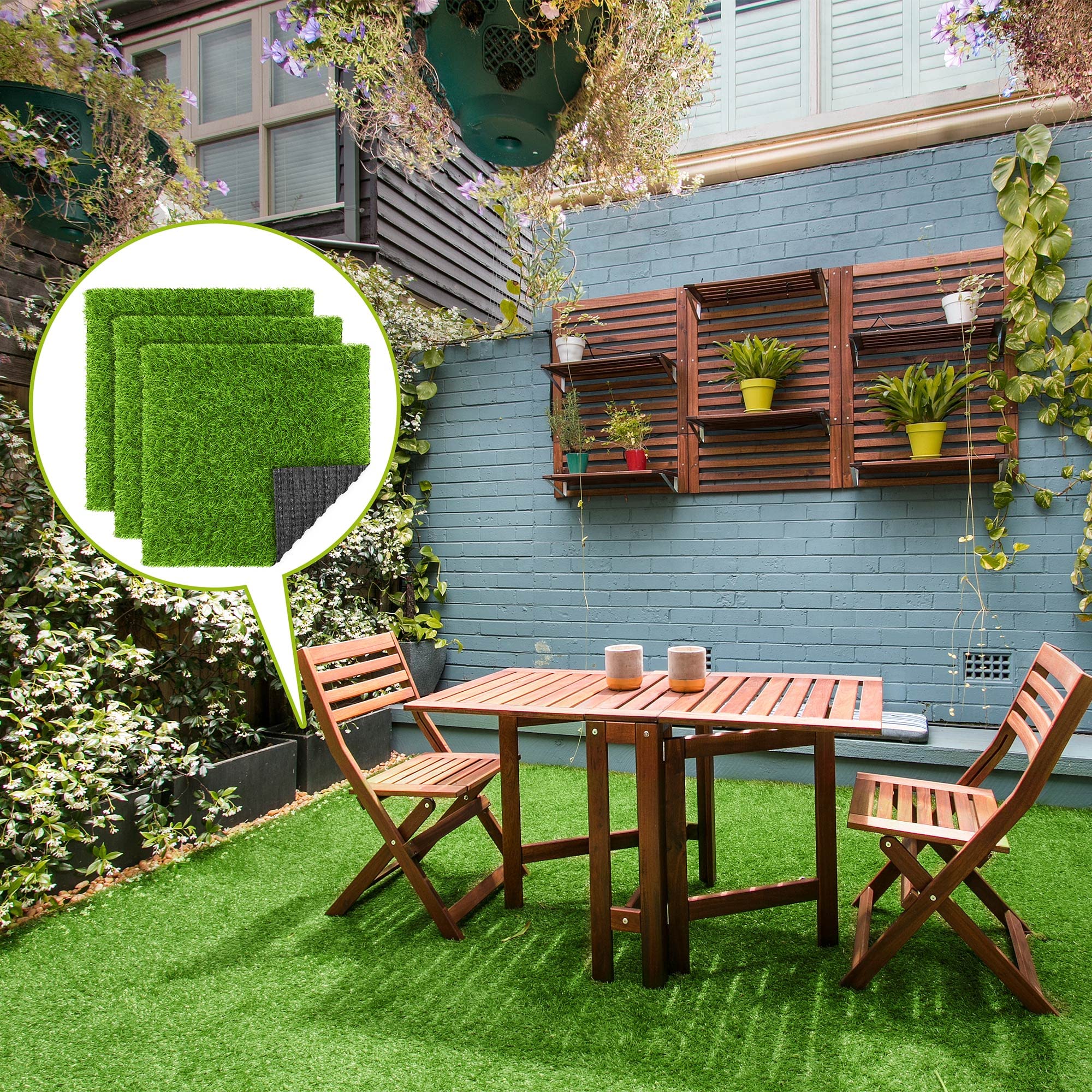 TURSTIN artificial turf mat 12x12 in backyard corner