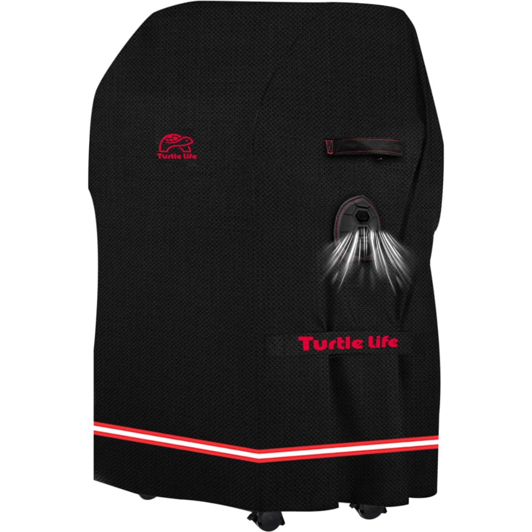 Turtle Life BBQ cover on a 32-inch grill showing waterproof protection.