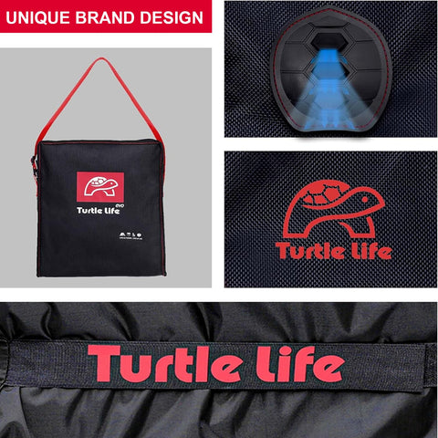 Turtle Life cover with dual side handles and straps for easy fitting.