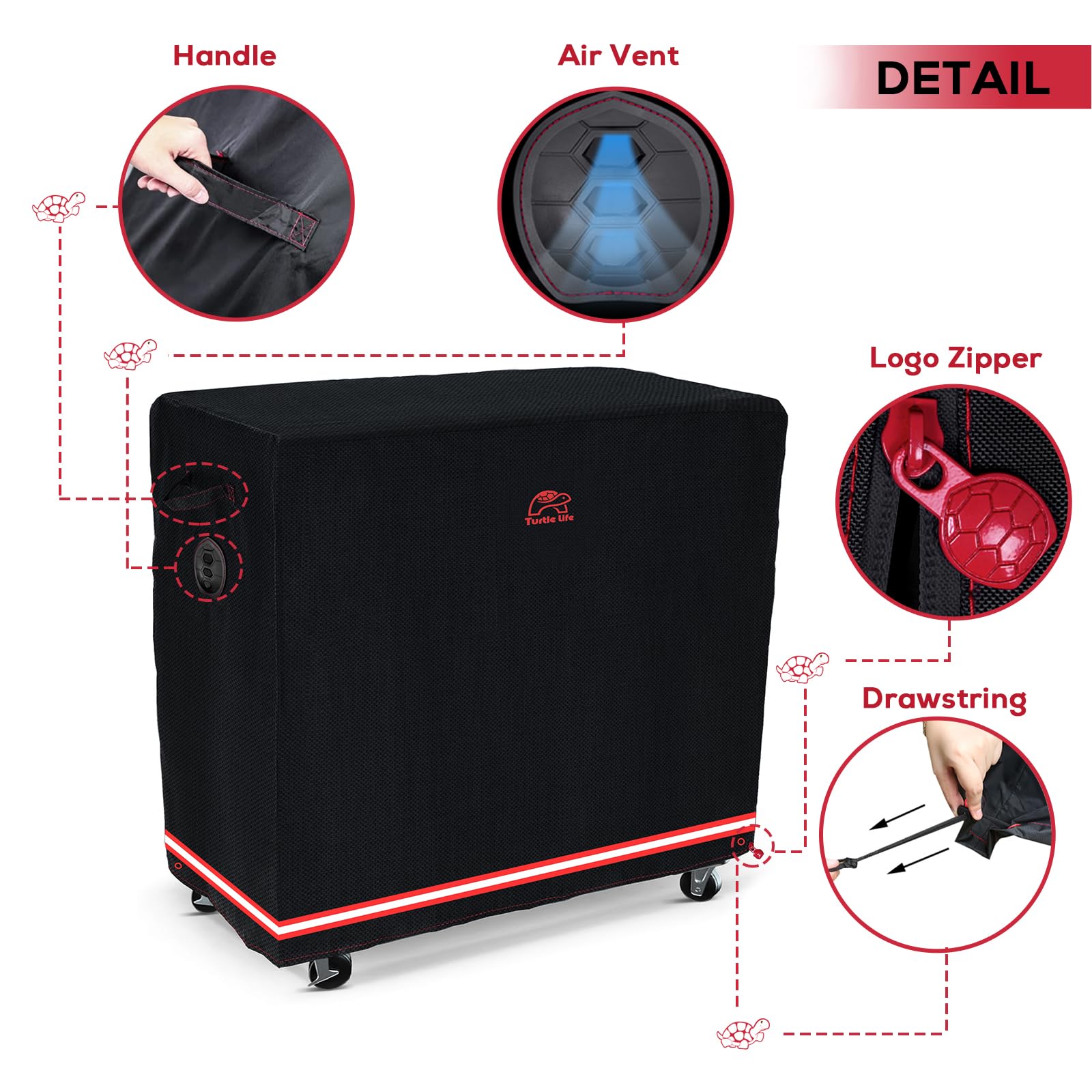 Turtle Life wind-resistant cover with rope stays put during gusts.