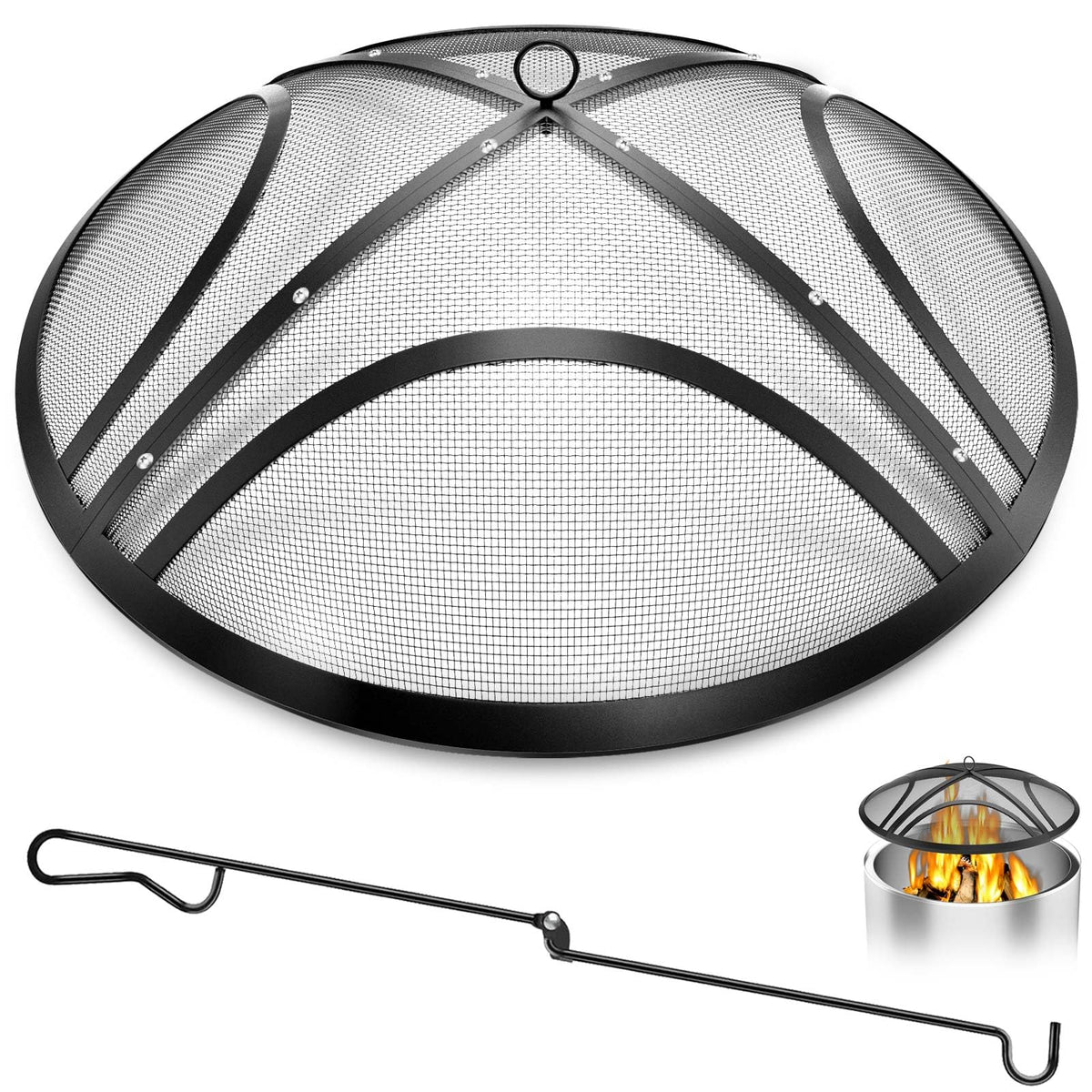 Tusgenk fire pit screen 24in round cover shields embers for safe outdoor evenings.