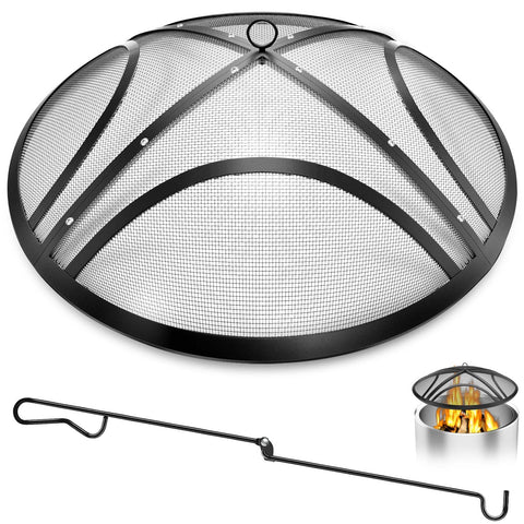 Tusgenk fire pit screen 24in round cover shields embers for safe outdoor evenings.