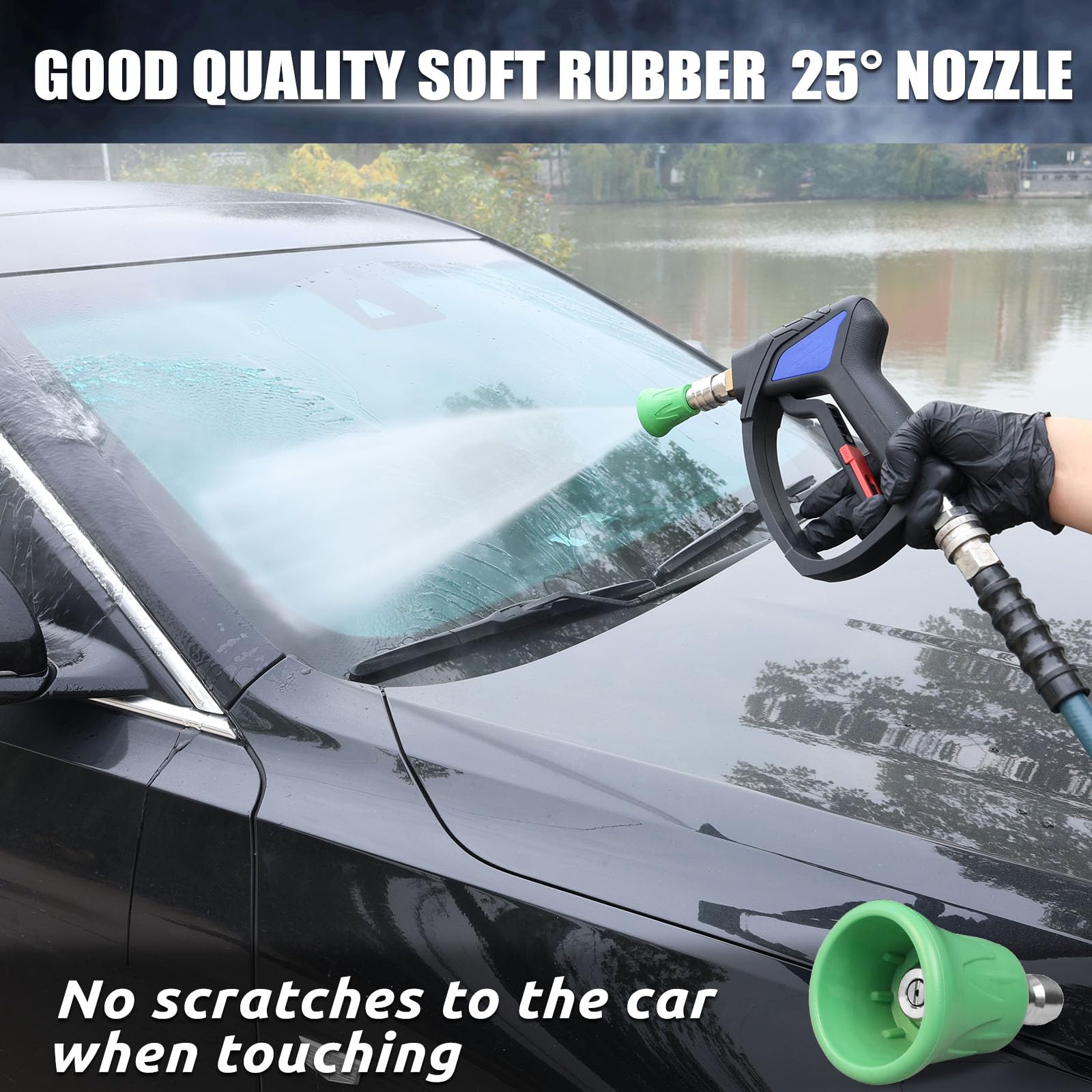 TUTULUCK 25-degree nozzle in stainless steel protects surfaces.