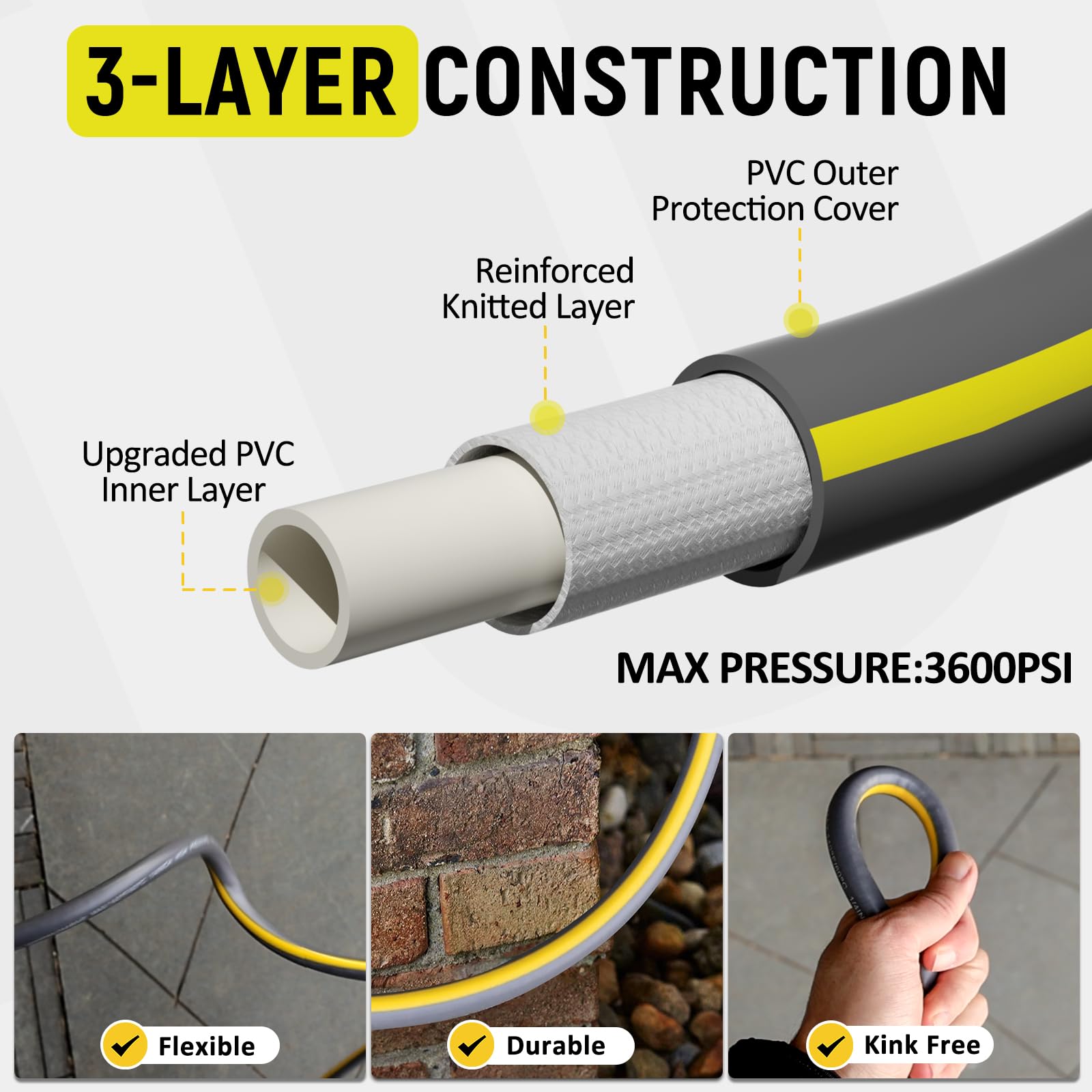 TUTULUCK 3600 PSI rating supports tough cleaning tasks on surfaces