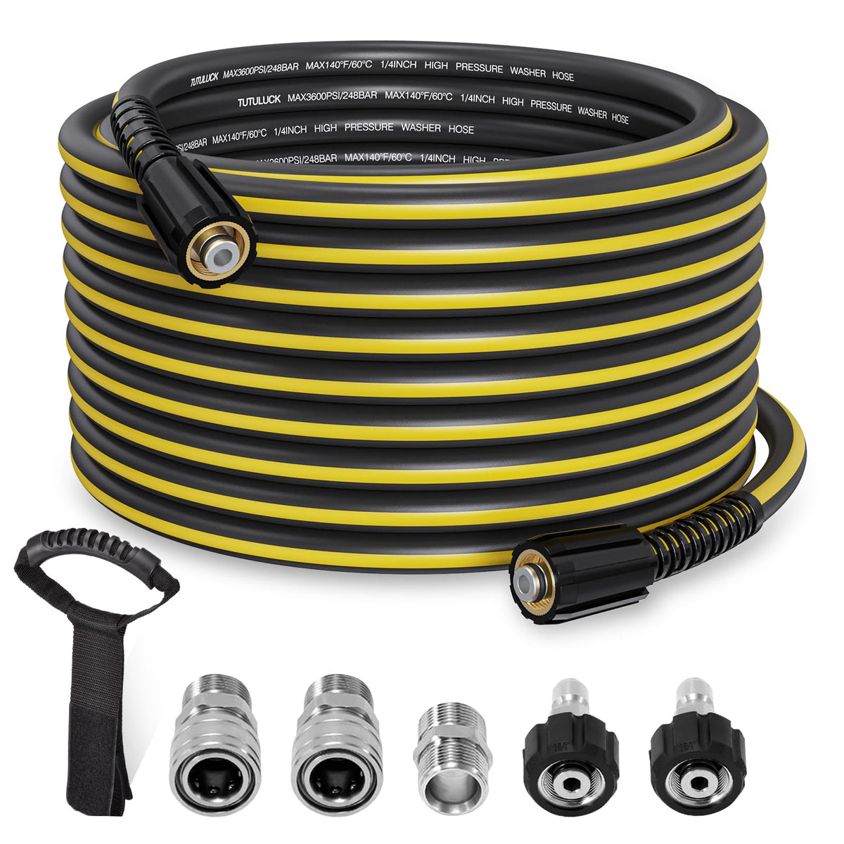 TUTULUCK 50ft hose shows flexible design for tight spaces and efficient cleaning.