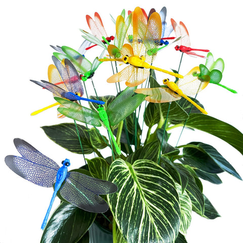 Tuxiaobu dragonfly stake spring-green post adds natural color to planters and vases