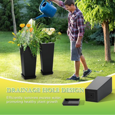 TUYOHW black tall planter on a front porch adds visual impact