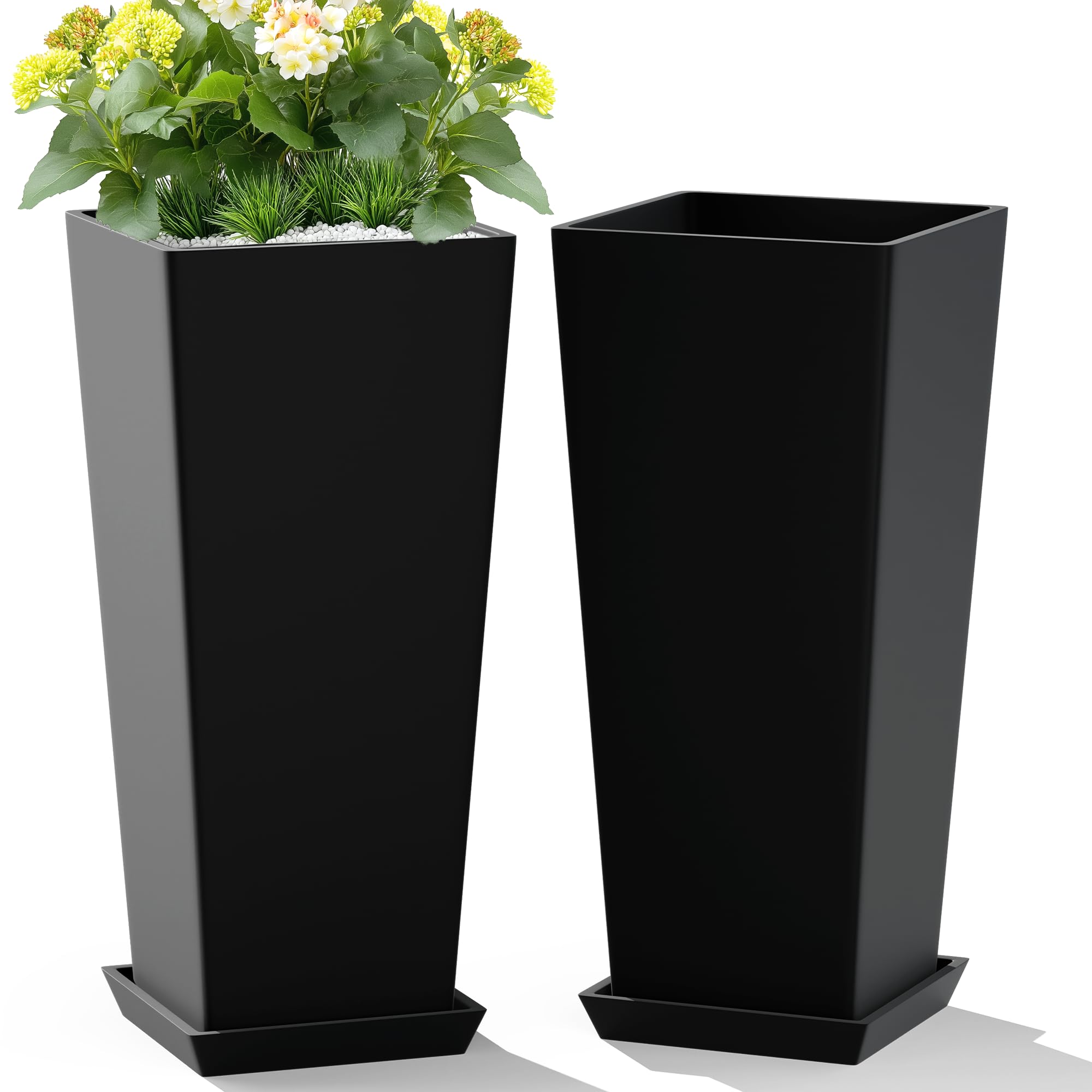 TUYOHW 24-inch tall planter with tray for indoor plants and porch display