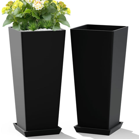 TUYOHW 24-inch tall planter with tray for indoor plants and porch display