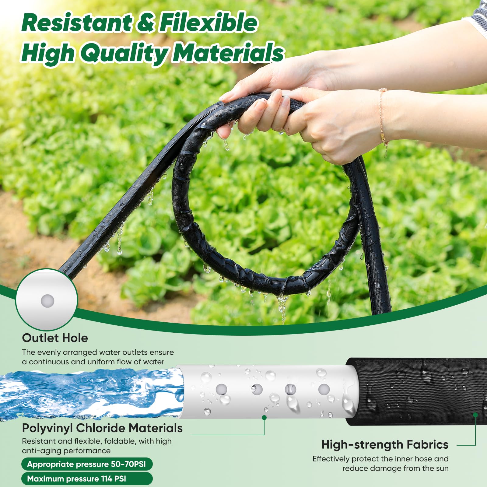Tuzoc drip irrigation in vegetable beds delivering water to plant roots.