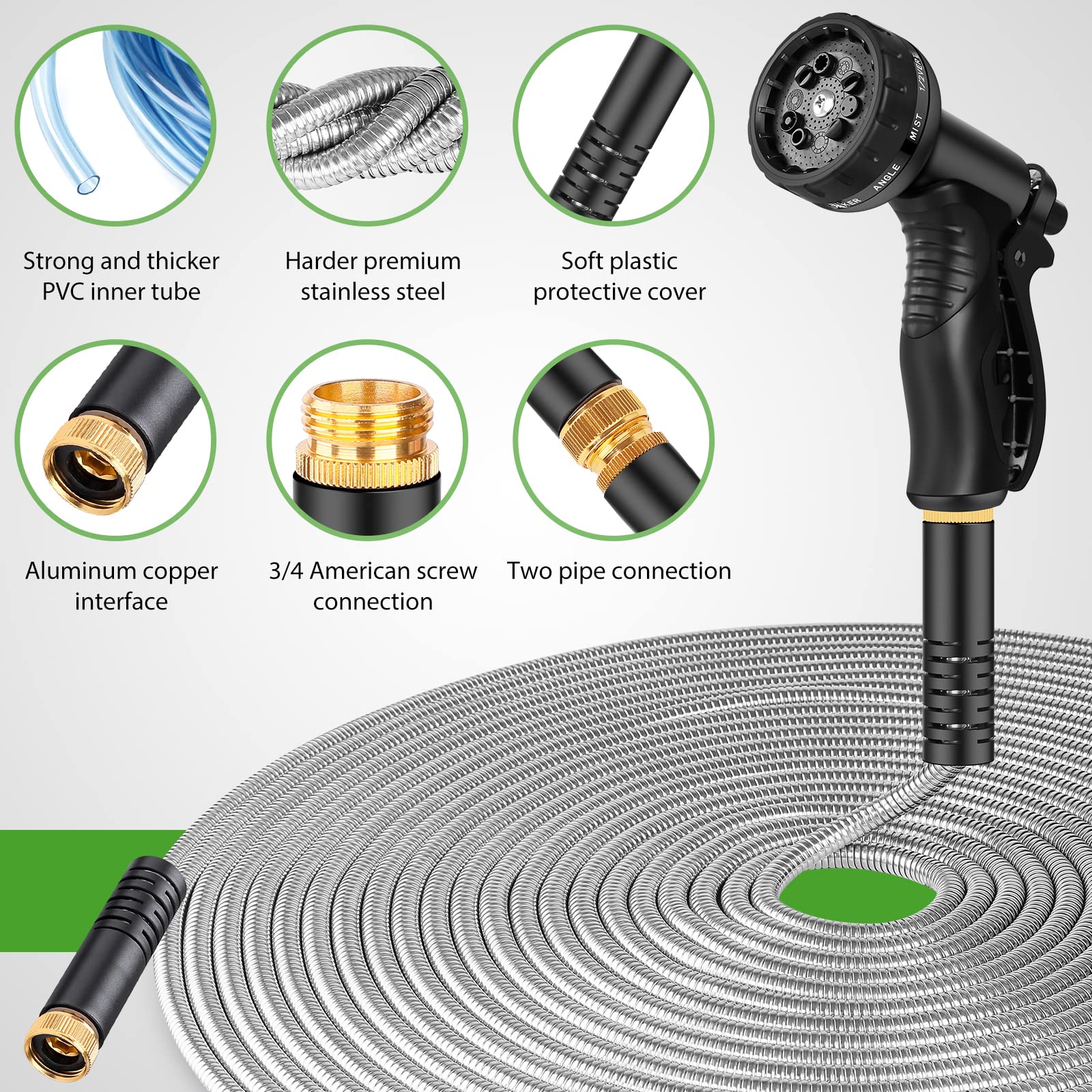 Tuzoc Garden Hose Metal 10-pattern nozzle demonstrates versatile spray options.