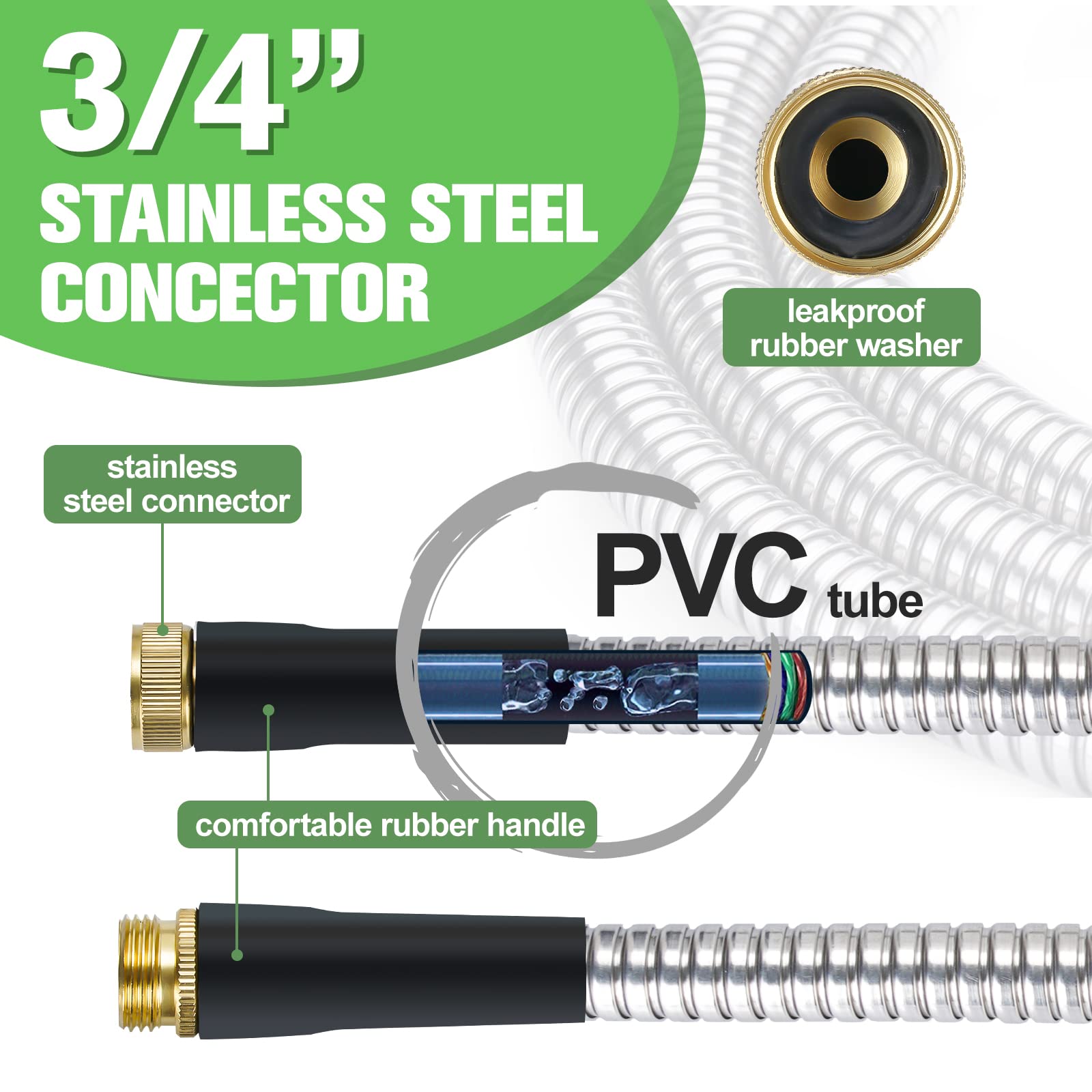 TVKB hose with brass connector ensures tight seal and leak-free watering.