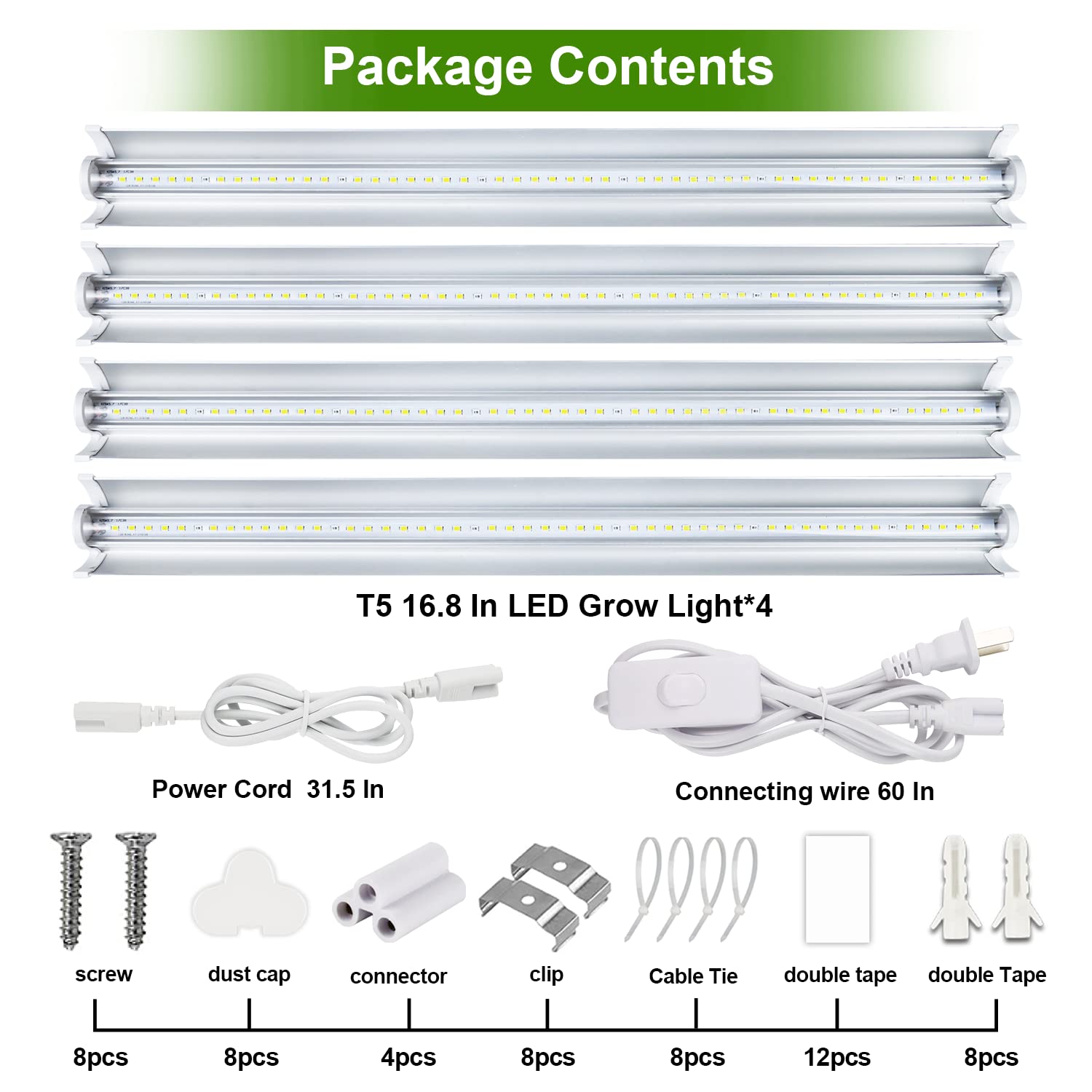 TVTUTPWY Grow Light T5 1.4ft end-to-end connector demonstrates easy expansion.