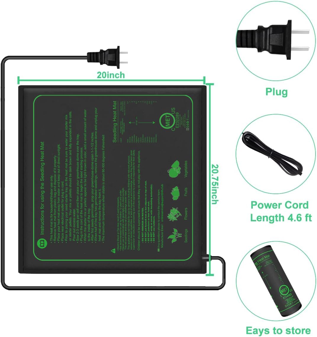 TVTUTPWY seedling heat mat top view shows waterproof surface for easy cleaning.