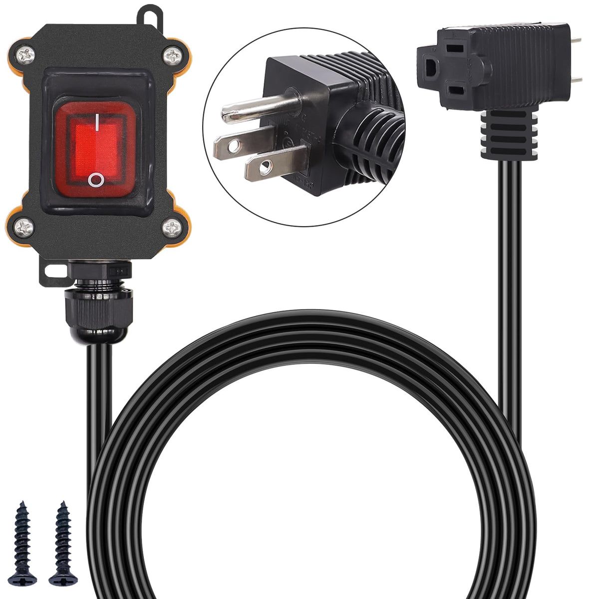 TWTADE IP67 waterproof inline cord switch front view for reliable outdoor control.