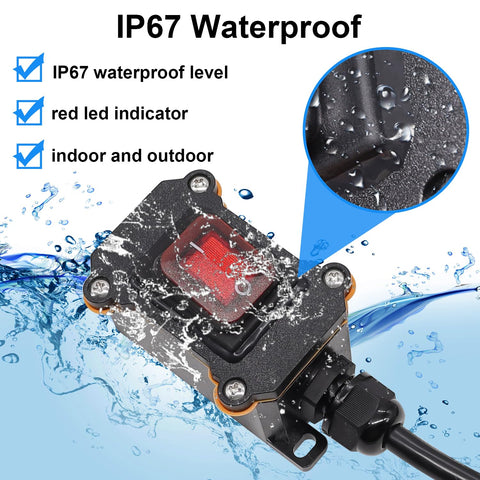 TWTADE IP67 inline switch with red LED indicator for clear status outdoors.