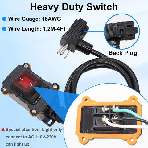 TWTADE IP67 waterproof inline cord switch side angle showing rugged housing.
