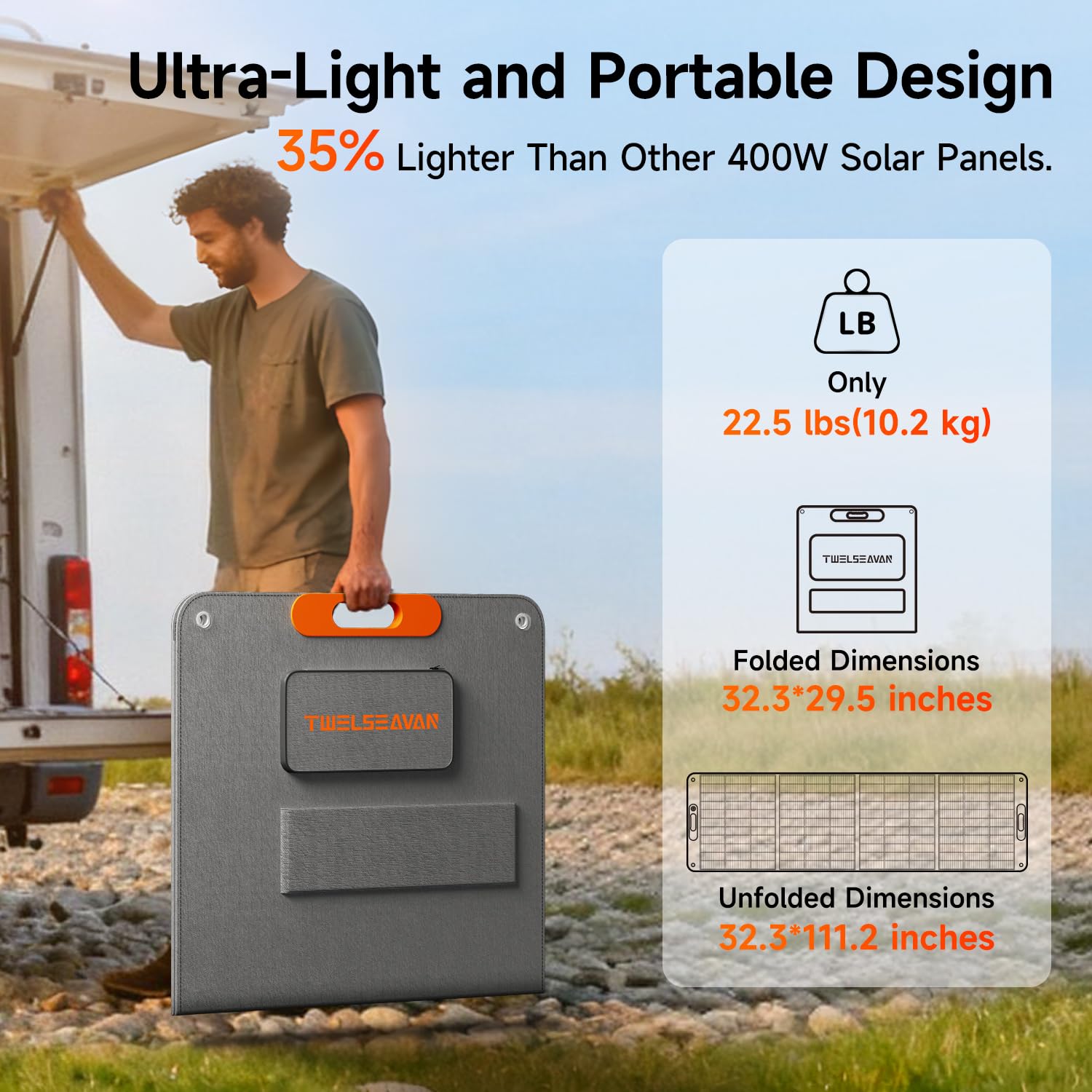 TWELSEAVAN 400W folded design saves space for camping trips.