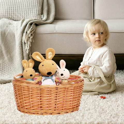 TwentyNext Easter egg storage in the wicker hamper keeps decorations organized.