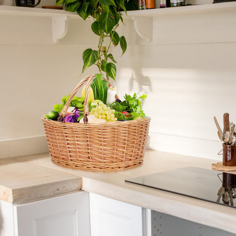 TwentyNext wedding decor uses a rustic touch with a wicker basket display.