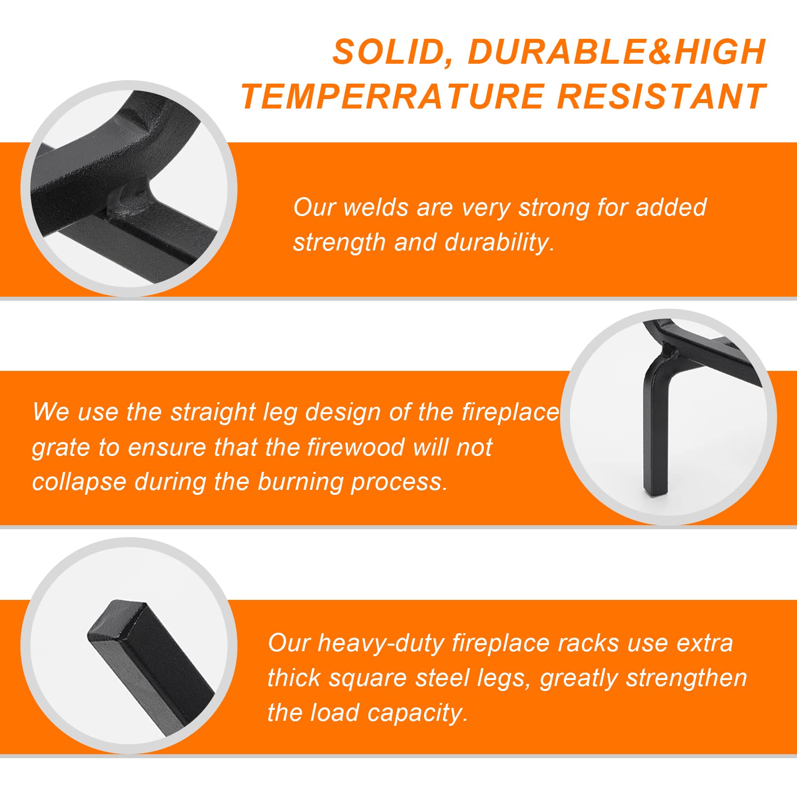TwentyNext heavy-duty fire grate in fireplace demonstrates secure wood placement and chimney-friendly airflow.