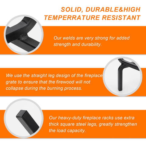 TwentyNext heavy-duty fire grate in fireplace demonstrates secure wood placement and chimney-friendly airflow.